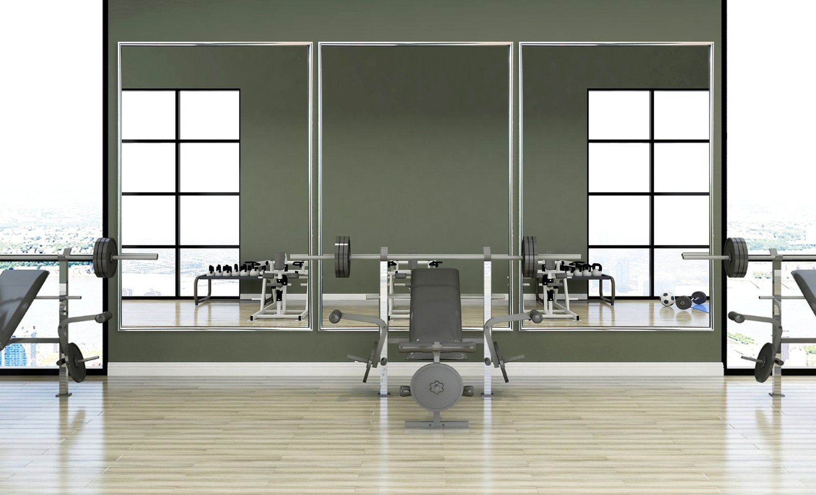 Custom wall mirror panels for gym room and fitness studio